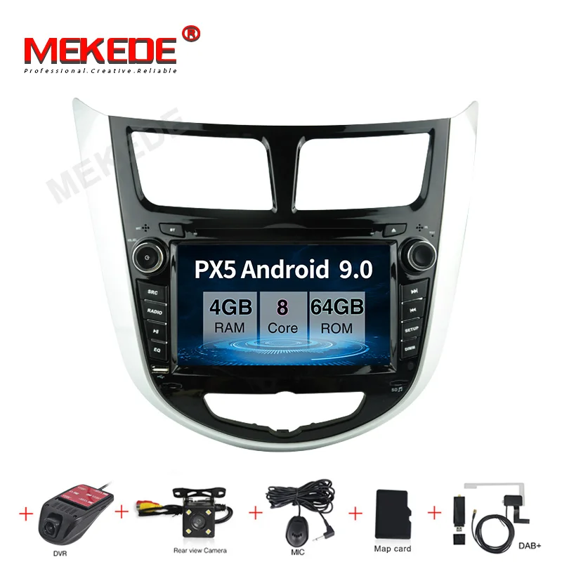 MEDEKE " Android 9,0 4+ 64G Восьмиядерный навигационный GPS автомобильный радиоприёмник мультимедийный видеоплеер для HYUNDAI VERNA/ACCENT/SOLARIS - Цвет: 64G camera DVR DAB