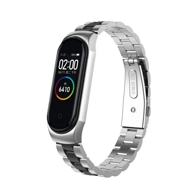 Black Mi Band 3 4 ремешок из металлической нержавеющей стали для Xiaomi mi Band 3 ремешок совместимый браслет mi band 3 браслеты Pulseira mi band3 - Цвет ремешка: Black