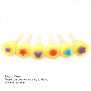 

6PCS Wooden Handle Kid Sponge Painting Stamp Roller Brushes Child Educational DIY Painting Tool Painting Sponge Brush