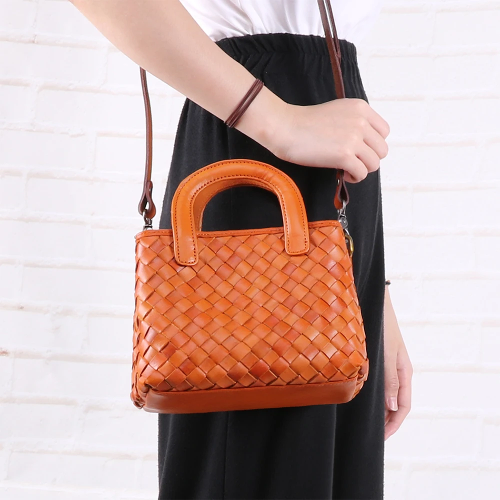 

JOYIR Luxury Women Genuine Leather Handbags Ladies Vintage Elegant Weave Shoulder Messenger Bag Cow Leather Handmade Women Bags