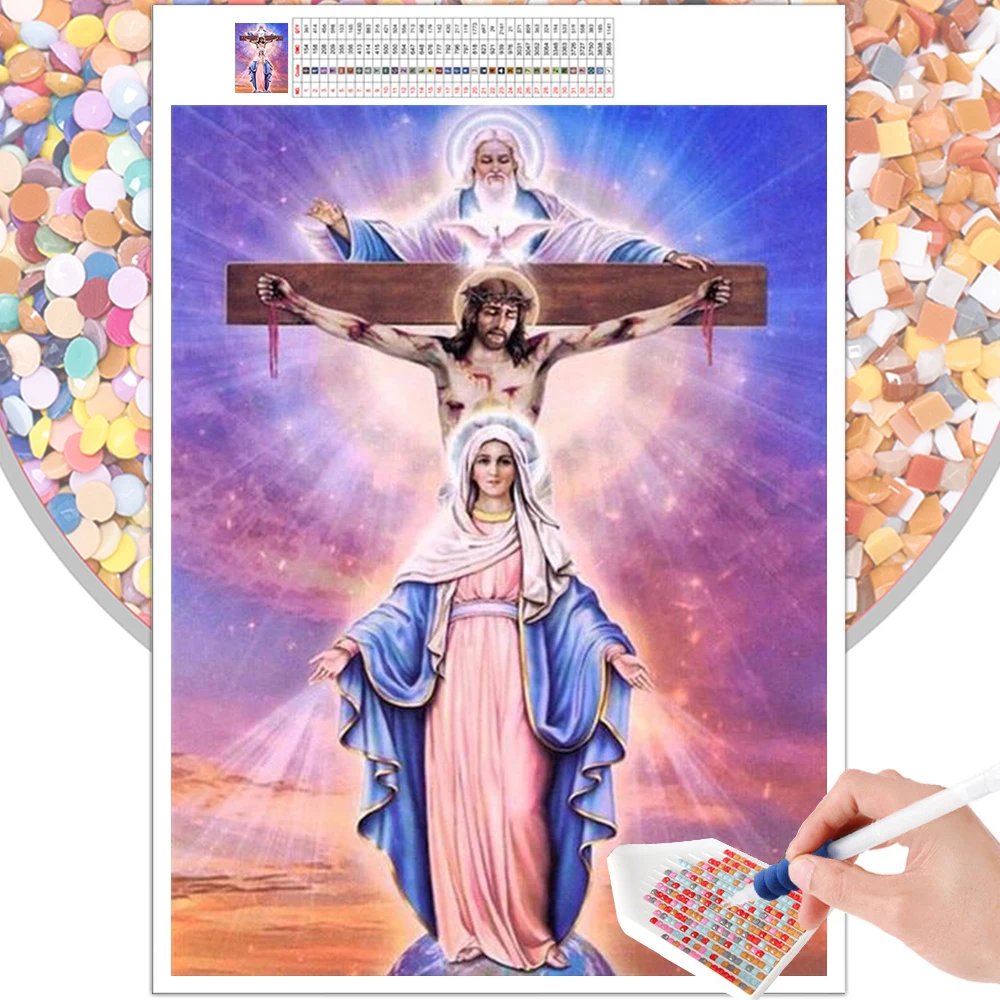 Diamond Painting Religion Jesus Cross Holy Light 5D DIY Embroidery Set Home Decor Mosaic Square Round Rhinestone Mural Art | Дом и сад