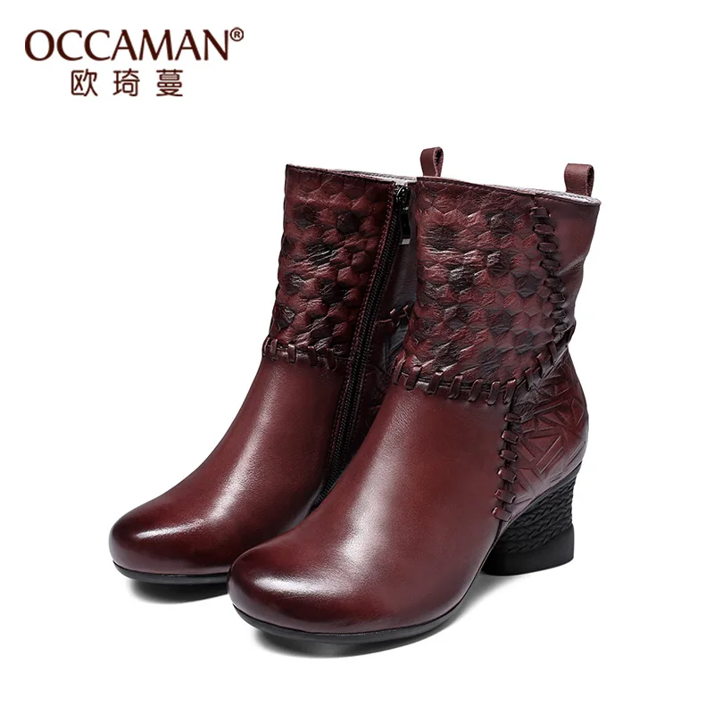 

OCCAMAN Winter Female Boots Ankle Short Boots Round Toe Square Heels Booties Slip On Women Martin Boots 98007
