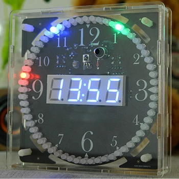 

DIY electronic kit LED clock sodering project kit colorful LED RGB Color spectrum music Alarm clock remote control