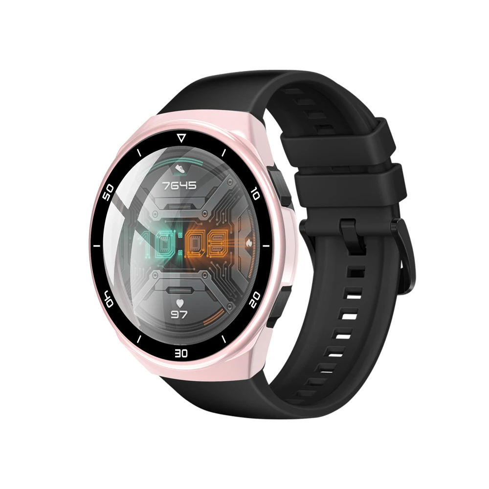 Durable Tempered Glass Screen Protector Frame for Huawei Watch GT 2E - Full Coverage Shockproof Case with Dial Scale