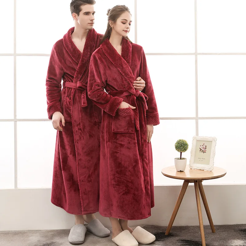 Зимний удлиненный теплый банный халат из фланели в клетку для мужчин и женщин, роскошный мягкий термальный халат, мужской халат, мужской сексуальный халат