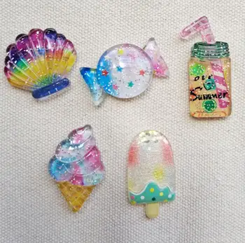 

Cute Glitter Shell Ice Cream Candy Drink Flatback Planar Resin Cabochon DIY Crafts Embellishments for Hair Bow Centers