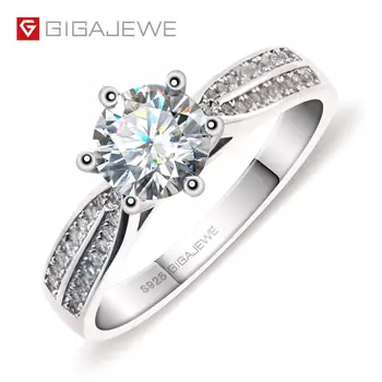 

GIGAJEWE 1.0ct 6.5mm EF Round 18K White Gold Plated 925 Silver Moissanite Ring Diamond Test Passed Jewelry Woman Girlfriend Gift