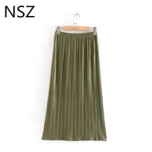 NSZ Женская плотная плиссированная юбка эластичная высокая талия элегантная трапециевидная юбка миди faldas mujer