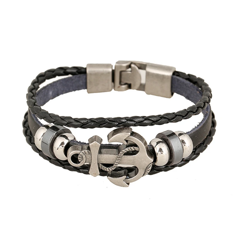Vintage Multilayer Bracelet Men Casual Fashion Braided Leather Charm Bracelets for Women Bead Punk Rock Jewelry | Украшения и