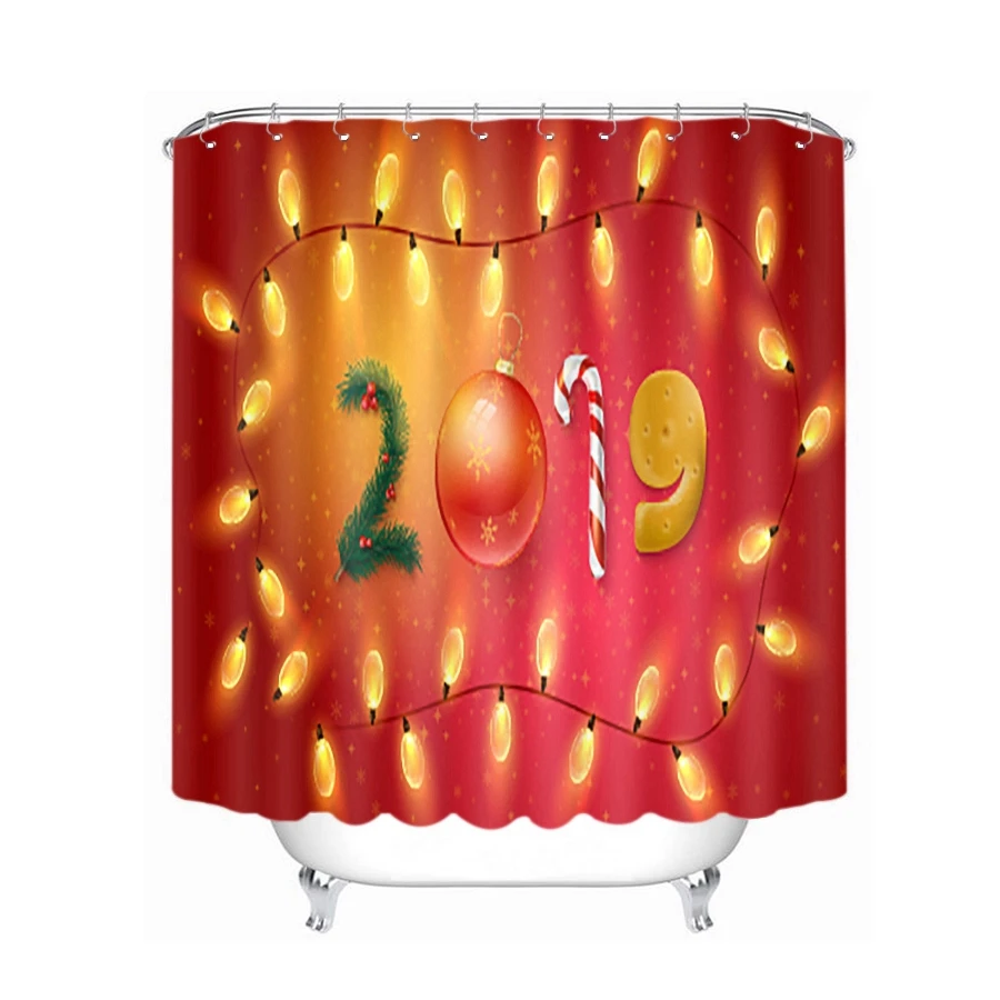 3d Red Christmas Shower Curtains Flower Bulb and Santa Claus Waterproof Thickened Bath Curtains for Bathroom Customizable