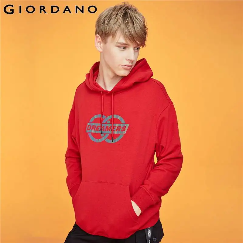 Giordano мужские толстовки со светоотражающими иллюзиями худи с напечатанными буквами Kanga Pocket свободные Sudadera Hombre 01099790