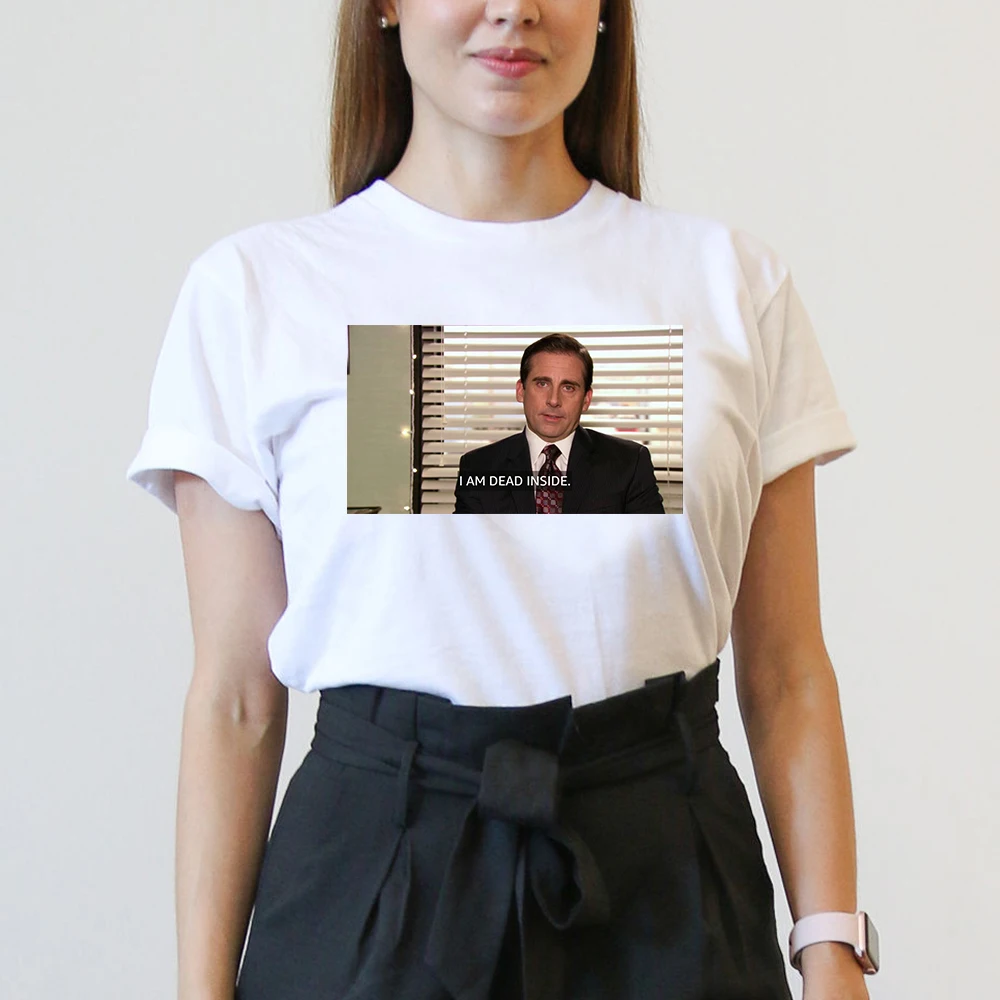 

I Am Dead Inside Quotes Funny t-shirt The Office Michael Scott T-Shirt Unisex Tumblr Grunge Fashion White Tee Female T-shirt
