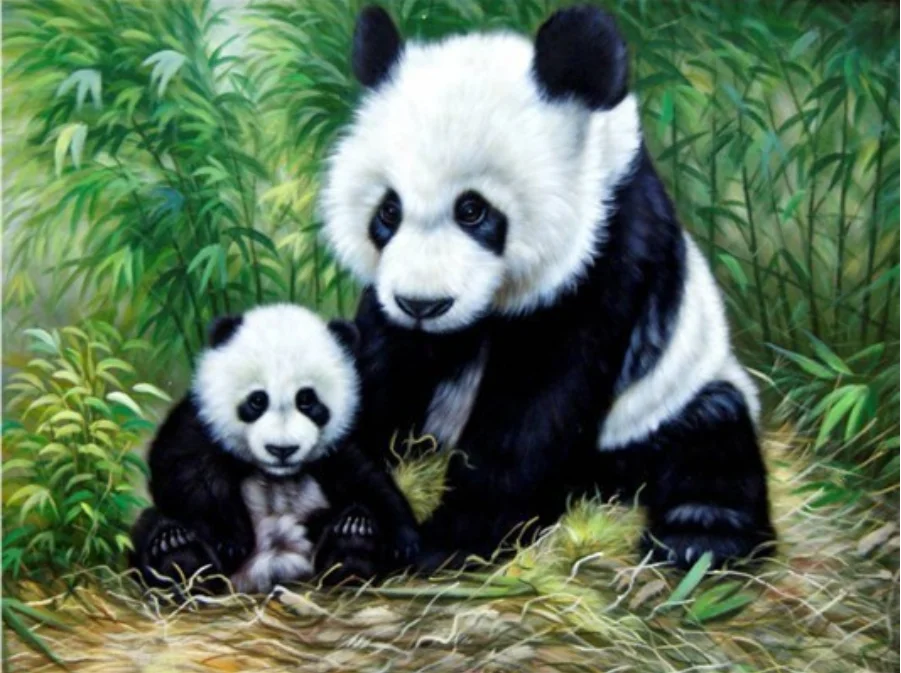 Алмазная живопись полная круглая Алмазная вышивка животные Китайская панда 5D DIY подарок стразы украшение дома - Цвет: Светло-желтый