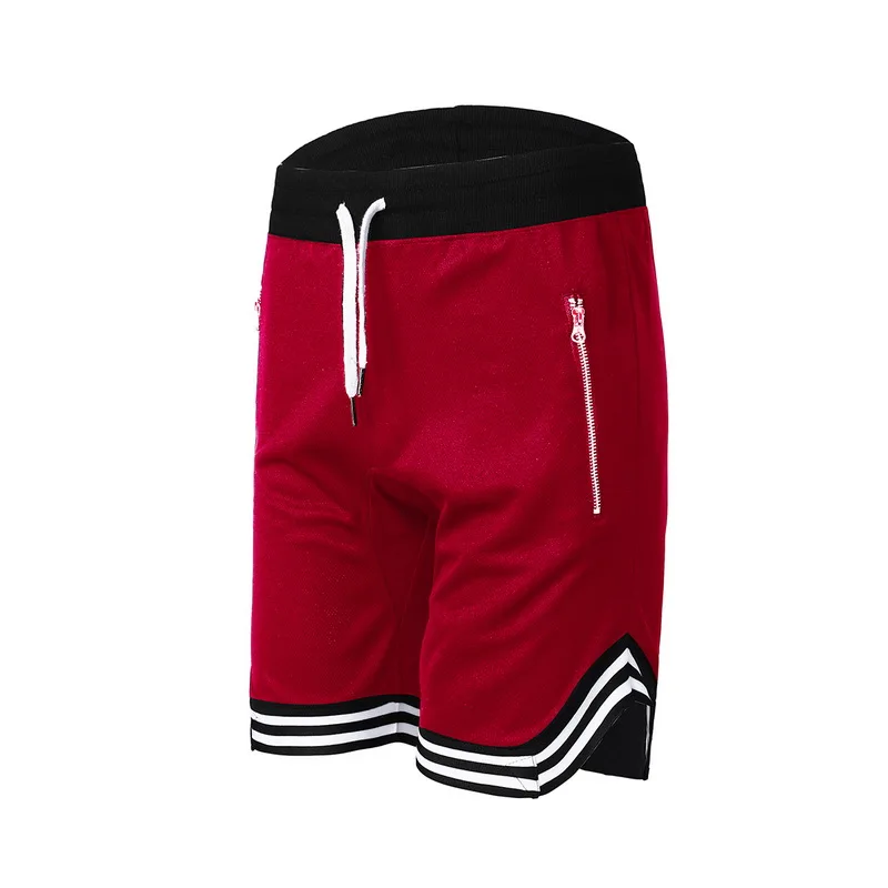 Vogue Men Summer Sports Shorts Loose Breathable Fitness Gym Shortpants Zipper Pocket Striped Patchwork Running Sweatpants