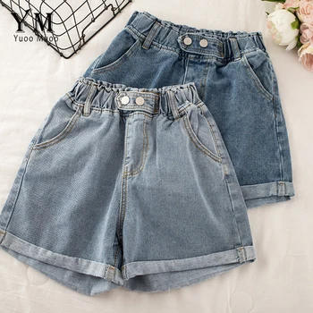

YuooMuoo 2020 Women Elastic High Waist Shorts Summer Casual Loose Denim Shorts Women Wide Leg Jeans Short Pants mujer femme
