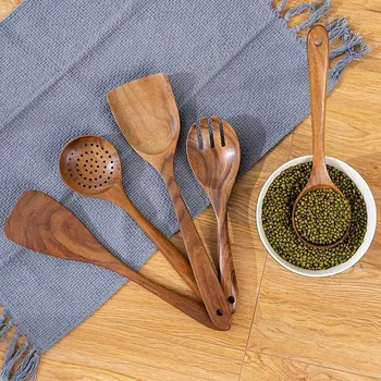 

Wooden Cooking Utensils for Kitchen, Organic Wooden Spoons for Cooking Tools for Nonstick Cookware,100% Handmade By Natural Teak