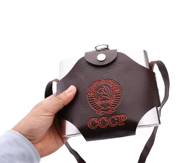 

CCCP 32 Ounces Thicken Wine Kettle Hip Flask Stainless Steel Liquor Large Capacity Outdoor Portable Bottle with Leather Cove Q
