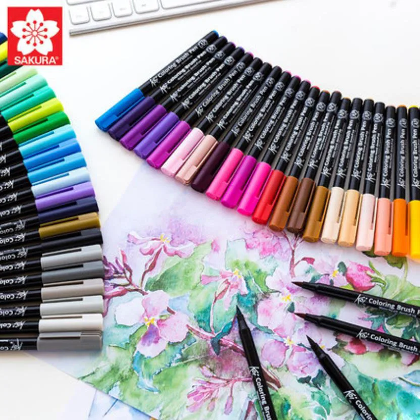 TUNACOCO pen set Japanese stationery SAKURA pen Mark pens marker colour pen soft brush drawing pen school arts markers bb1710196