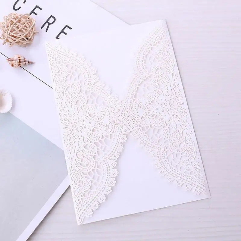  10 Pcs/set Wedding Invitations Cards Lace Style Paper Cut Cards Announcement Greeting Postcards For - 4.00031E+12