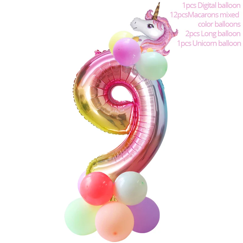 WEIGAO Розовый Единорог вечерние принадлежности Unicornio декоративная Растяжка тарелки воздушные шары салфетка детский душ декор для детского дня рождения - Цвет: Ballon 9 Set