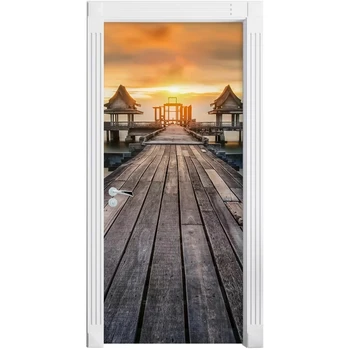

Self Adhesive 3D View Bridge Canvas Home Decor Door Stickers PVC Poster Print Sun Picture Waterproof Wallpaper For Living Room