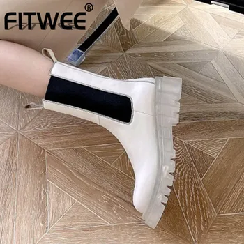 

FITWEE Woman Mid Calf Boots Mixed Color Real Leather Woman Short Boots Fashion Cool Shoes Winter Woman Footwear Size 33-40