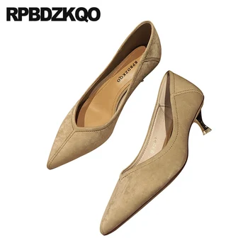 

female designer pumps low heels pointed toe stiletto thin suede size 4 34 casual shoes women 2019 scarpin luxury slip on fashion