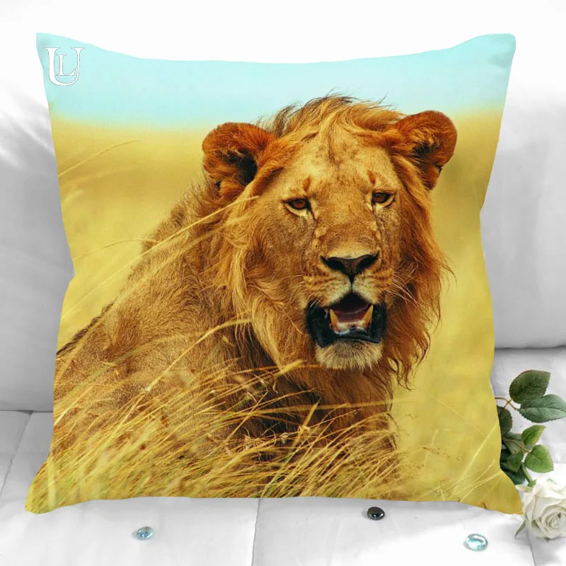 

New Custom Lion Animals Pillowcases Printed Square Pillowcase Home Decorative Zipper Pillow Cover 35X35cm40X40cm(One Side)