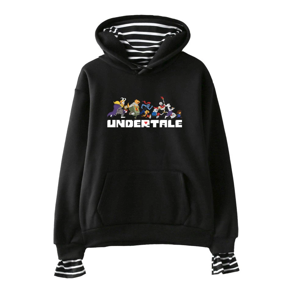 Undertale Sans толстовки Модные полосатые женские пуловеры поддельные из двух частей толстовки мужские мультфильм печати толстовки свободные Harajuku Толстовка