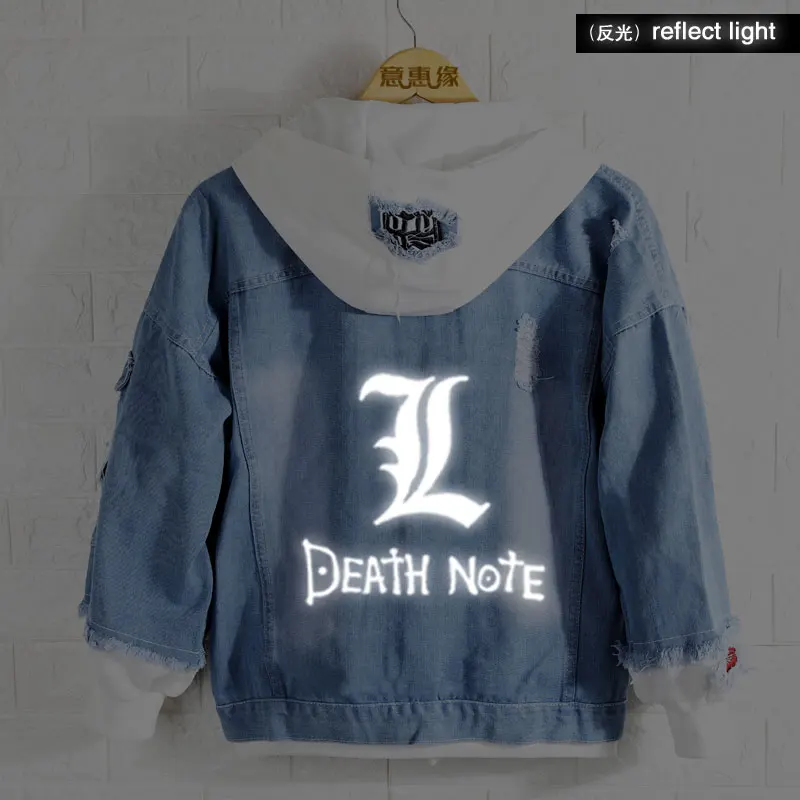 Tokisaki Latest Style Death Note Black Jeans Jacket Yagami Light Cosplay Hooded Sweatshirt Men Trucker Jacket 