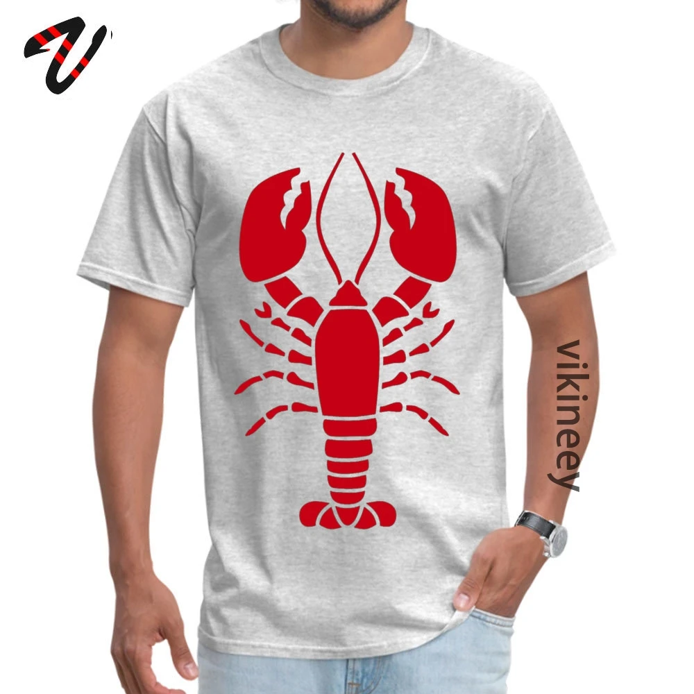 Lobster Crewneck Top T-shirts Thanksgiving Day Tops &amp;amp; Tees Short Sleeve New Design Cotton Print Tees Custom Mens Lobster 9590 grey
