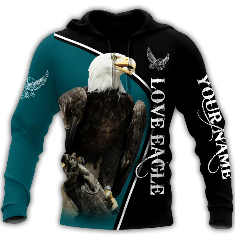 

The latest customized name eagle 3D printing men's fashion autumn hoodie unisex sweatshirt casual street zipper hoodie