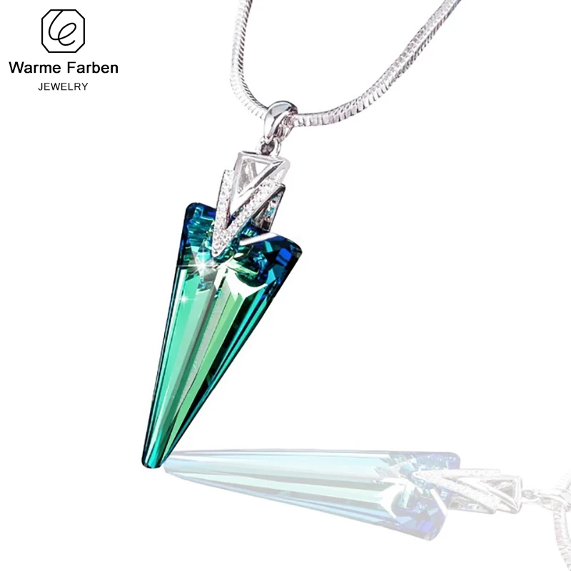 Женское Ожерелье Warme Farben с кристаллами Swarovski, изящное ювелирное изделие, ожерелье с подвеской из треугольника и кристаллов, ожерелье со змеиной цепочкой