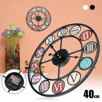 

Large 16 inch Silent Vintage Wheel Round Wall Clocks Roman Numerals Wall Quarzt Clock Home Decoration 40cm Horologe Timer