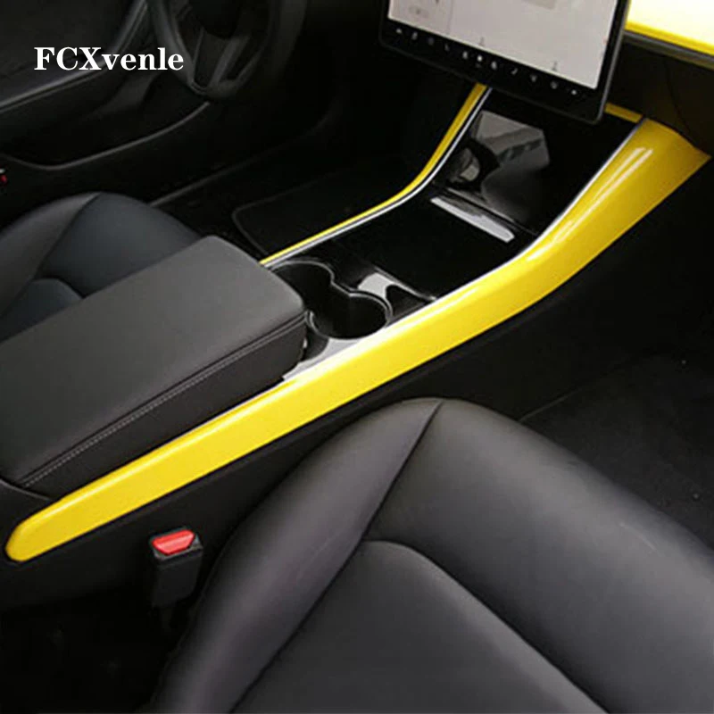 

FCXvenle Car Carbon Fiber ABS Side Trim Center Console Side Decoration Moulding Panel Protector Cover for Tesla Model 3