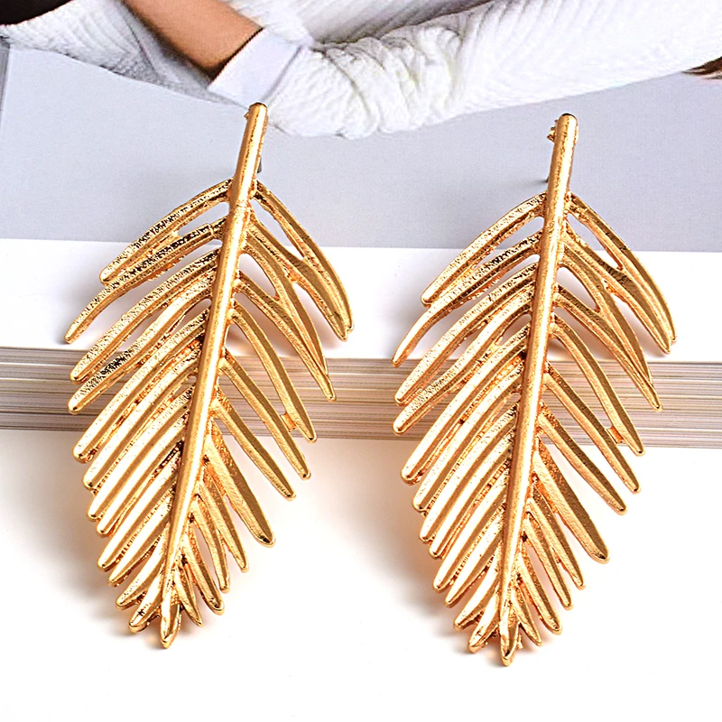 Wholesale Gold Metal Leaf Drop Earrings Statement Fashion Trend Jewelry Accessories For Women | Украшения и аксессуары