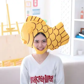

Lovely Bream Snapper Taiyaki Shaped Earflap Cap Cosplay Costume Hat Stuffed Plush Toy Adult Kids Fancy Photo Props