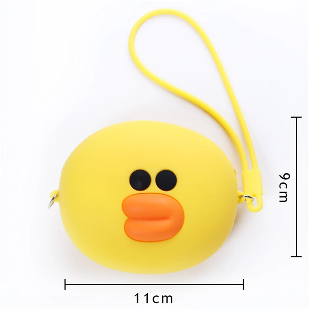 Мягкая силиконовая круглая мини-сумка с изображением мультяшной желтой утки, на молнии, с цепочкой, кошельки для монет, модный роскошный маленький кошелек, сумочка, подарки для девочек