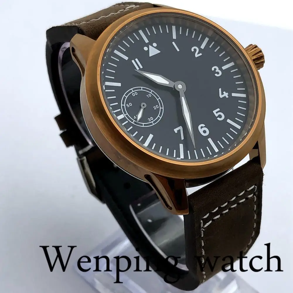 Мужские стерильные часы 45 мм медный цвет чехол черный циферблат светящиеся 17