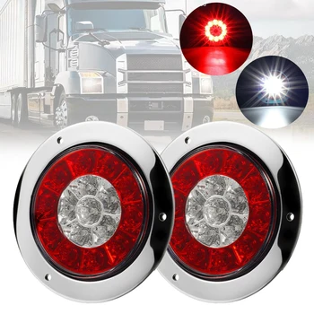 

4'' Round LED Truck Trailer RV Lorry Rear Stop Turn Signal Tail Stop Light Lamp with Stainless Steel Frame