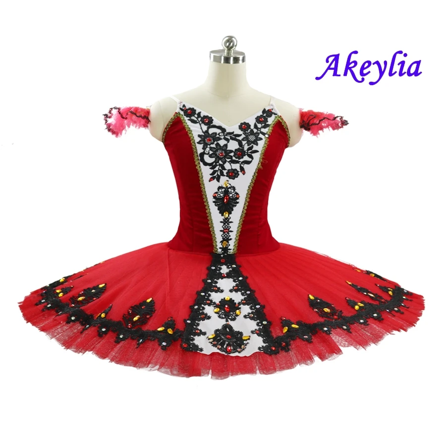 Professional Tutu Red Ballet Black Lace Decorations pancake Adult Performance Don Quixote Competition Costumes for girls