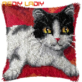 

Latch Hook Kits Make Your Own Cushion White Kitten Pre-Printed Canvas Crochet Pillow Case Latch Hook Cushion Cover Arts & Crafts