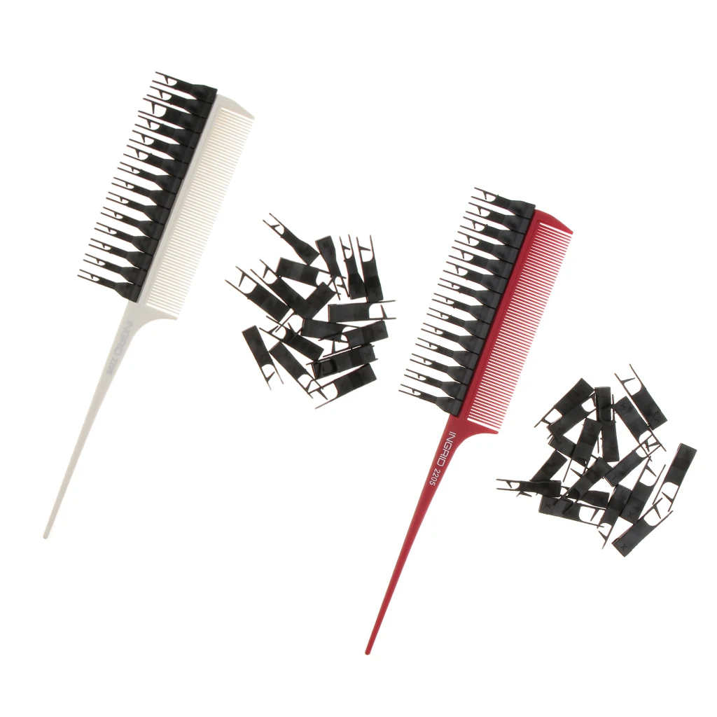 Hair Dyeing Comb Sectioning Highlight Comb Weaving Cutting Brush Salon Hair Coloring Styling Tool with Replace Pins