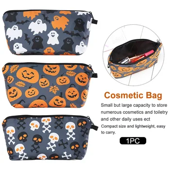 

Zipper Storage Organizer Colorful 3D Printing Cosmetic Bag Toiletry Halloween Pumpkin Large Capacity Ladies Portable Ghost Skull