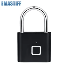 Black silver Keyless USB Rechargeable Door Lock Fingerprint Smart Padlock Quick Unlock Zinc alloy Metal Self Developing Chip