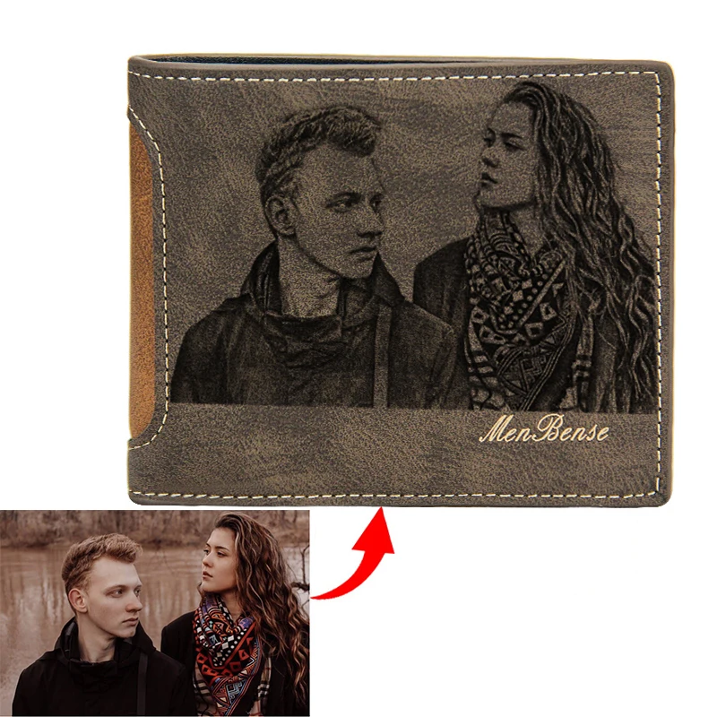 Personalized Custom Engraved Image Wallet Leisure PU Leather Picture Purse Customized Lettering Engraving Photo Wallets For Men