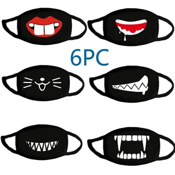 

6PCS Unisex Cartoon 3D Mask Fashion Printing Ice Silk Can Be Washed Reusable Mask Face Mask Washable Mouth Mask Breathable Mout