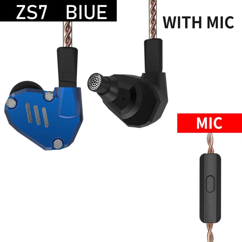 KZ ZS7 наушники 4BA+ 1DD гибридные наушники в ухо HIFI бас гарнитура DJ монитор наушники KZ ZS6 AS10 ZST ED16 для спорта - Цвет: blue with mic