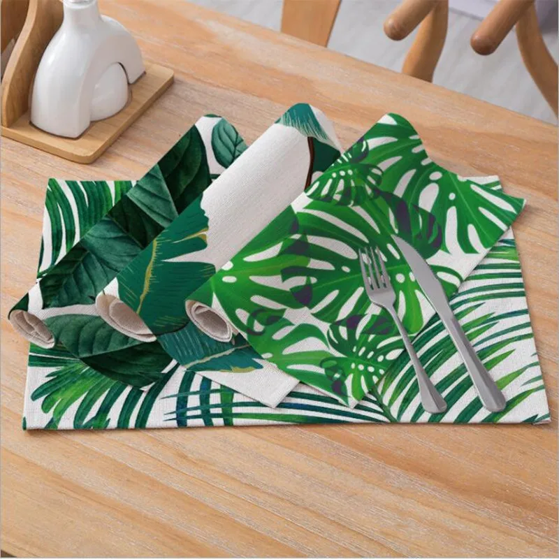 

CFen A's Green Plants Napkin Towels Quality Placemats Dining Table Cover Mat Design Dish Pads Bowl Pad Coasters 32x42cm 1pc