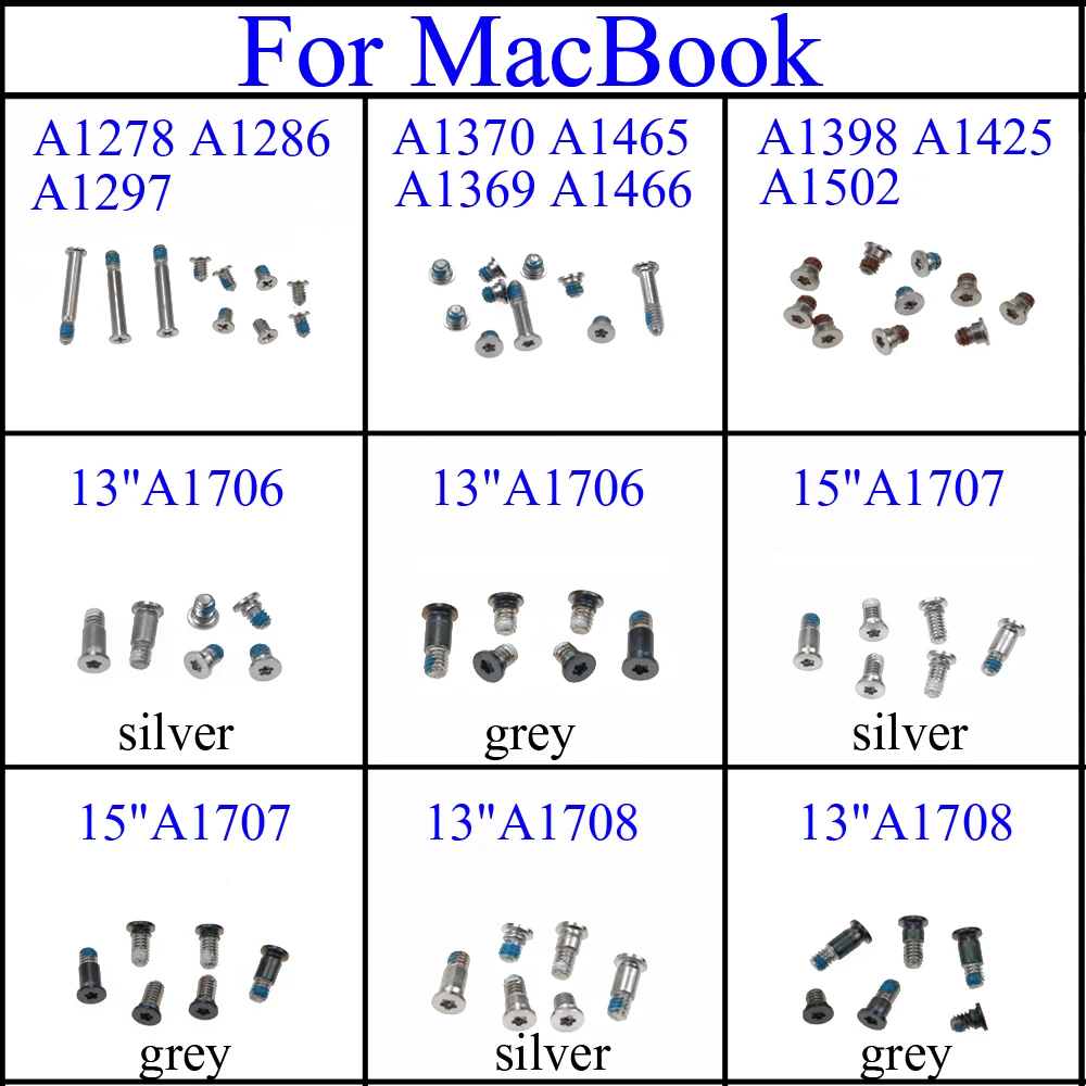 Для MacBook Pro retina 13 дюймов 15 дюймов A1502 A1425 A1398 A1278 A1286 A1370 A1706 A1707 A1708 низ чехол-накладка на заднюю крышку, винты